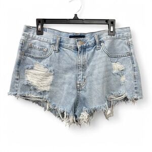 Aeropostale Embroidered Distressed Denim Boyfriend Shorts Size 8 Raw Hem